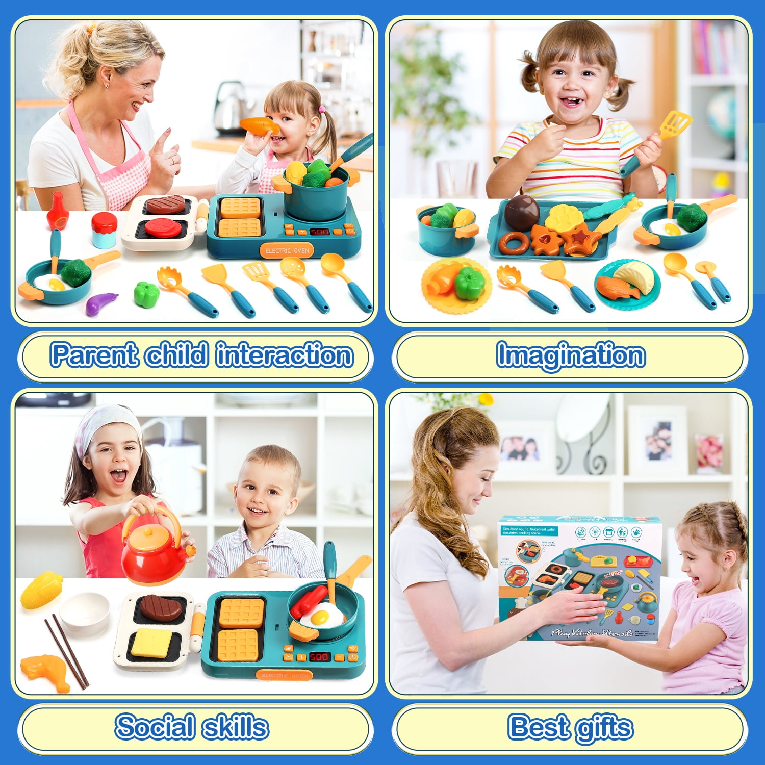 JoyStone 46Pcs Kids Pretend Play Kitchen Accessories Playset with Light and Sound, Play Pots and Pans, Utensils Cooking Toys, Play Kitchen Toys for Girls Boys, Green