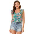 thumbnail image 1 of Blusa floral sin mangas Allegra K gasa decoración de pajarita Agua XS, 1 of 5