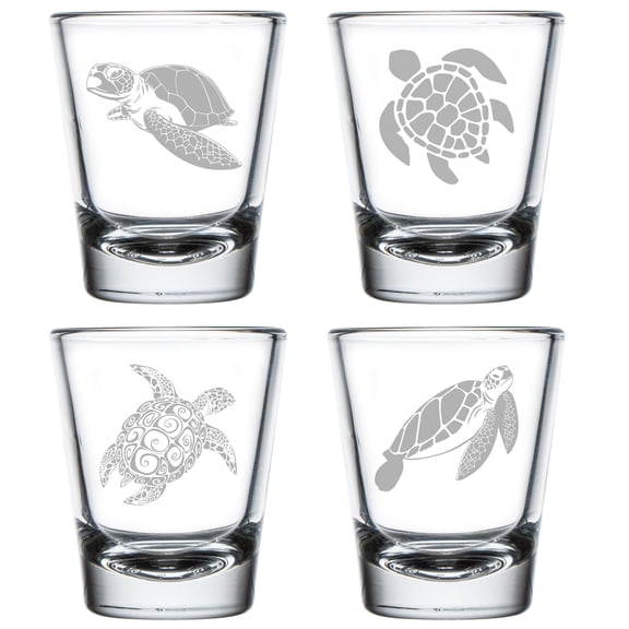 Set of 4 Shot Glasses 1.75oz Shot Glass Gift Sea Turtle Collection