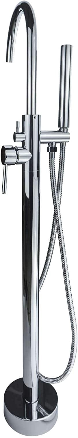 Fine Fixtures Freestanding Bathtub Faucet Tub Filler - Polished Chrome Floor Mount Bathroom Faucets Single Handle with Hand Shower.
