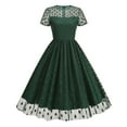 thumbnail image 2 of Jinhomg Vintage Cocktail Dresses for Women 1950S Mesh Patchwork Midi Dress Flowy Swing Short Sleeve A-Line Pleated Dresses 50S Party Prom Dress Army Green M, 2 of 9