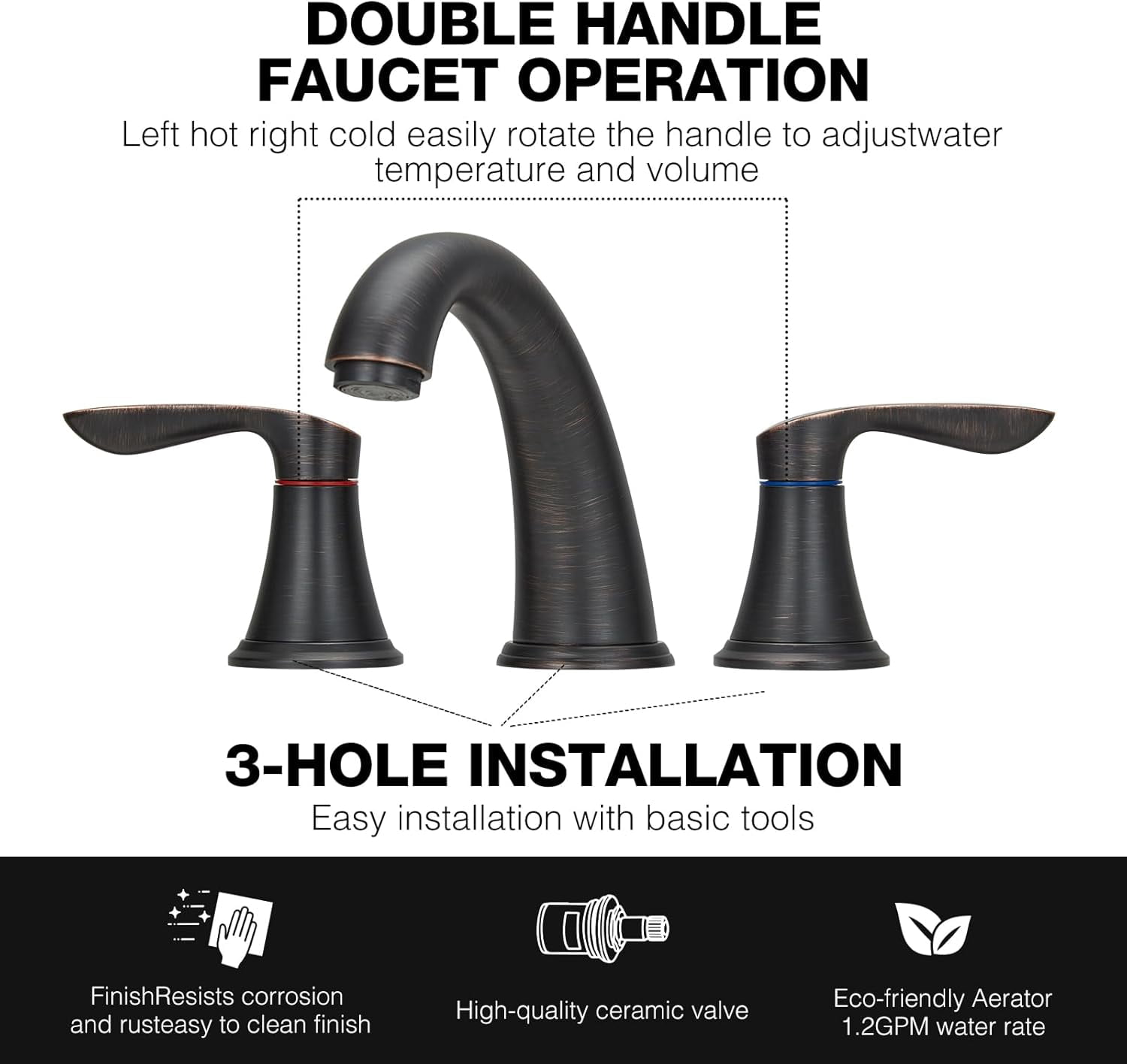 Accreate 8 Inch Bathroom Faucets for Sink 3 Hole with Pop up Drain and cUPC Lead-Free Hose