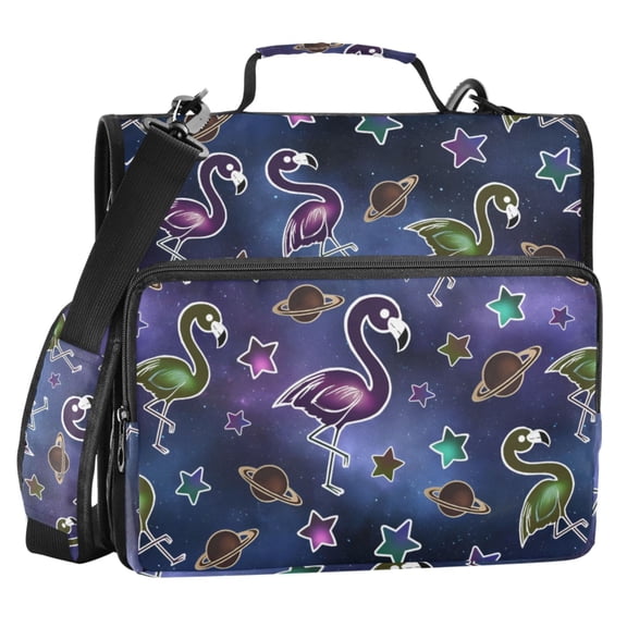 ALAZA Zipper Binder Galaxy Flamingo 2 in 3 Ring Trapper Keeper 500 Sheet Capacity File Folder Organizer Bag