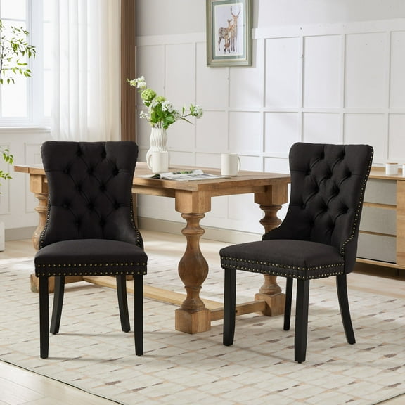 Xukmct Upholstered Linen Dining Chair with Wood Legs, Modern Side Chair for Living Room, Dining Room, Office, Black