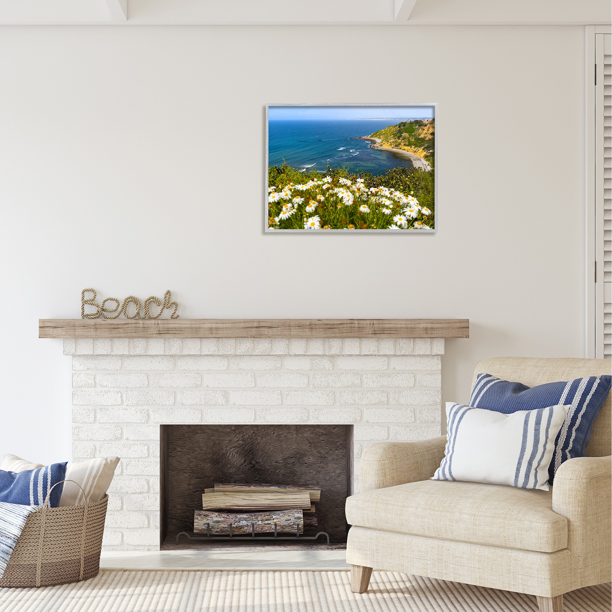 Stupell Industries Meadow over Ocean Tide Landscape Photography Gray Framed Art Print Wall Art, 30 x 24
