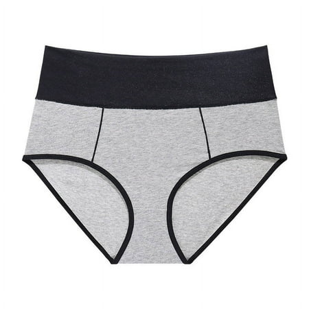 SnnmBlm High Waisted Underwears for Women Tummy Control Cotton Plus Size Full Coverage Slimming Packs Ladies Panties Briefs Gray L