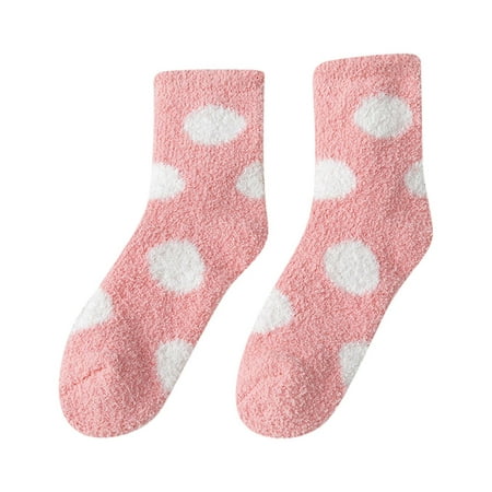 

6-Pack Socks for Women Fuzzy Winter Coral Polka Dot Cute Home Stocking Socks