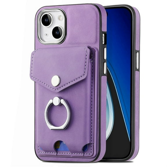 SaniMore for iPhone 15 (6.1" 2023) Wallet Case,Back Flip Cash Pocket 360° Rotating Metal Holder Kickstand PU Leather Shockproof TPU Card Slots Magnetic Car Mount Wear-resistant Shell, Purple