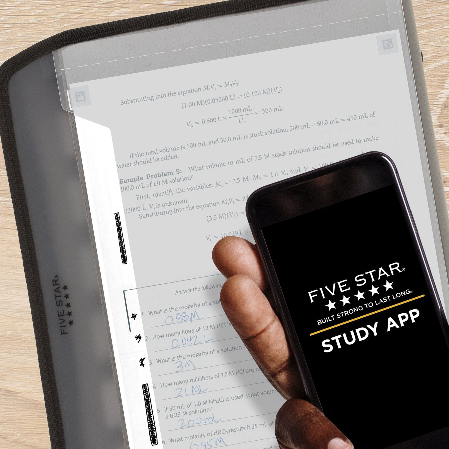 Five Star 13-Pocket Customizable Expanding File Plus Study App, 8 1/2" x 11", Dark Gray (350110A-WMT)