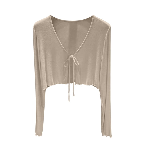 Casual Cardigan Tops Cropped Long Sleeve Tie Front Layer with Gathered Shape for Dresses Tanks And Everyday Outfits Summer Cardigan for Women