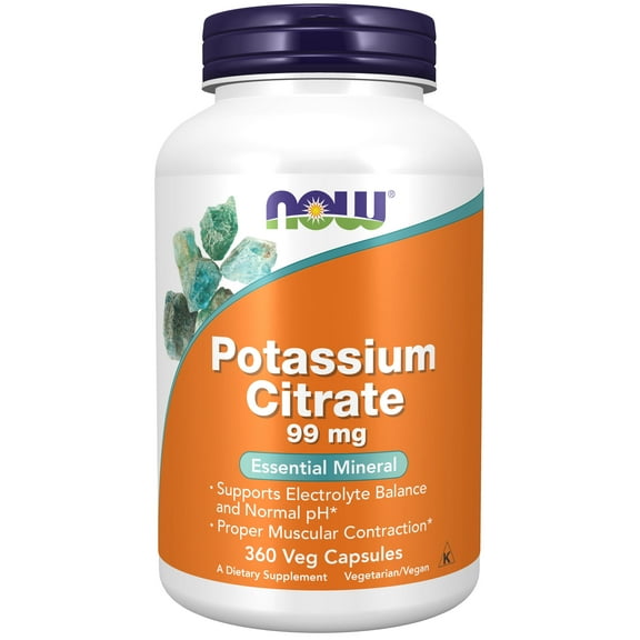 NOW Foods, Potassium Citrate 99 mg, Supports Electrolyte Balance and Normal pH*, Essential Mineral, 360 Veg Capsules
