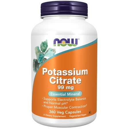 NOW Foods, Potassium Citrate 99 mg, Supports Electrolyte Balance and Normal pH*, Essential Mineral, 360 Veg Capsules