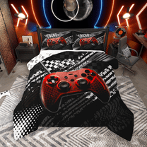 Manfei Red Game Controller Bedding Comforter Set 2pcs for Boys, Black White Racing Flag Twin Comforter Sets, Gamer Gamepad Bedding Set, Breathable Home Decor