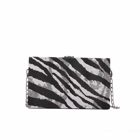Baguery Women's Zebra Print Box Crossbody Bag - Striped Faux Leather Shoulder Bag with Detachable Chain, Evening Clutch Tote​