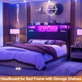 thumbnail image 3 of iSunirm Headboard for Queen Size Bed with Bookcase Storage, Queen Headboards with LED Light and Power Outlets, Sturdy Queen Size Head Board, for Queen Size Bed, 61'' Width, Black, 3 of 8