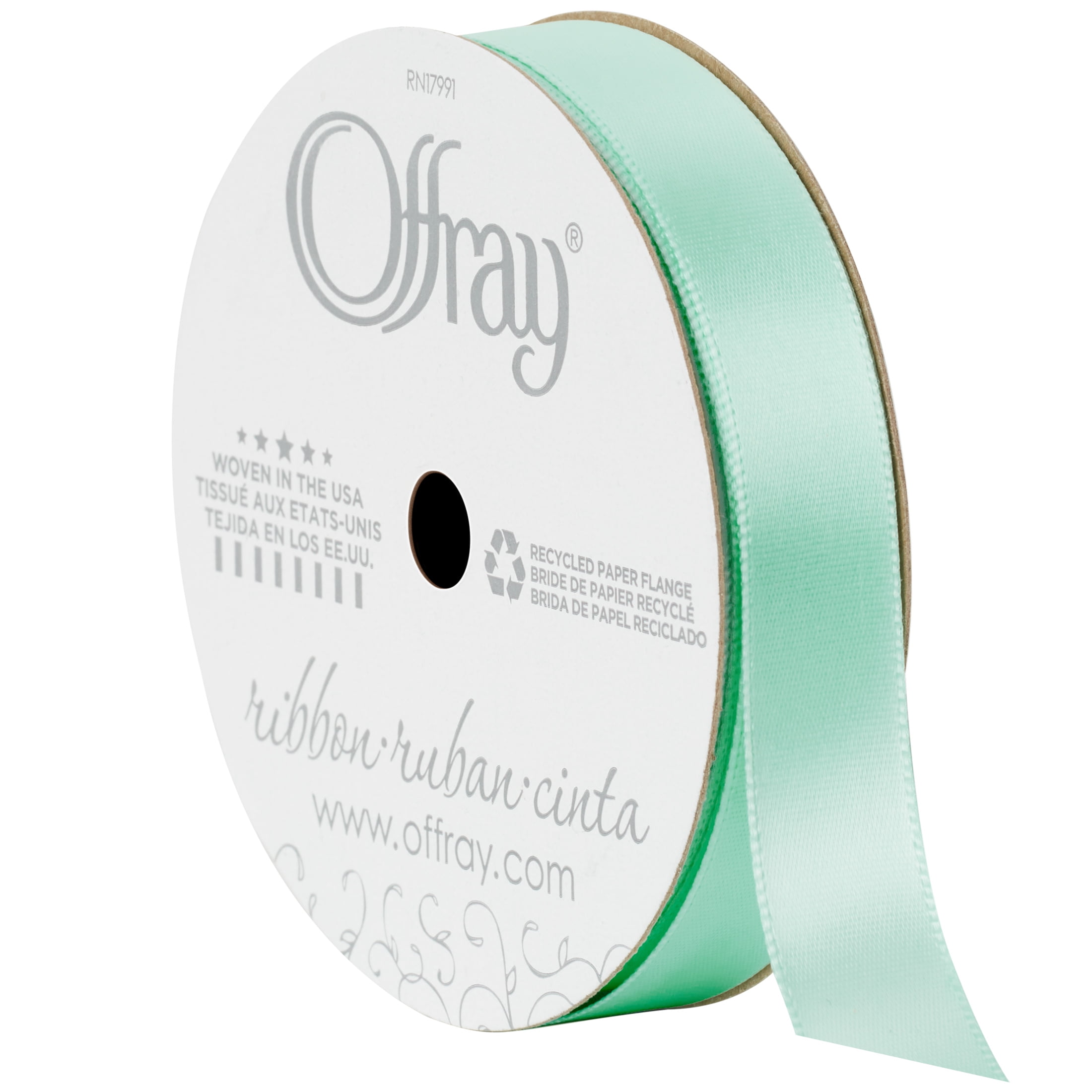 (3 pack) Offray Ribbon, Mint Green 5/8 inch Single Face Satin Polyester Ribbon, 18 feet