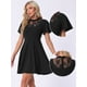thumbnail image 2 of Vestido Midi Informal con Cuello Alto y Malla de Encaje Mangas Alborotadas para Mujer Negro M, 2 of 6