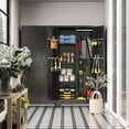 thumbnail image 6 of 71" Metal Tools Storage Cabinet with Doors and Shelves, Outdoor Storage Sheds with Lock, Black Cleaning Supplies Organization Cabinet with Hanging Rod for Garage, Outdoor,$$Garden & Patio, 6 of 7
