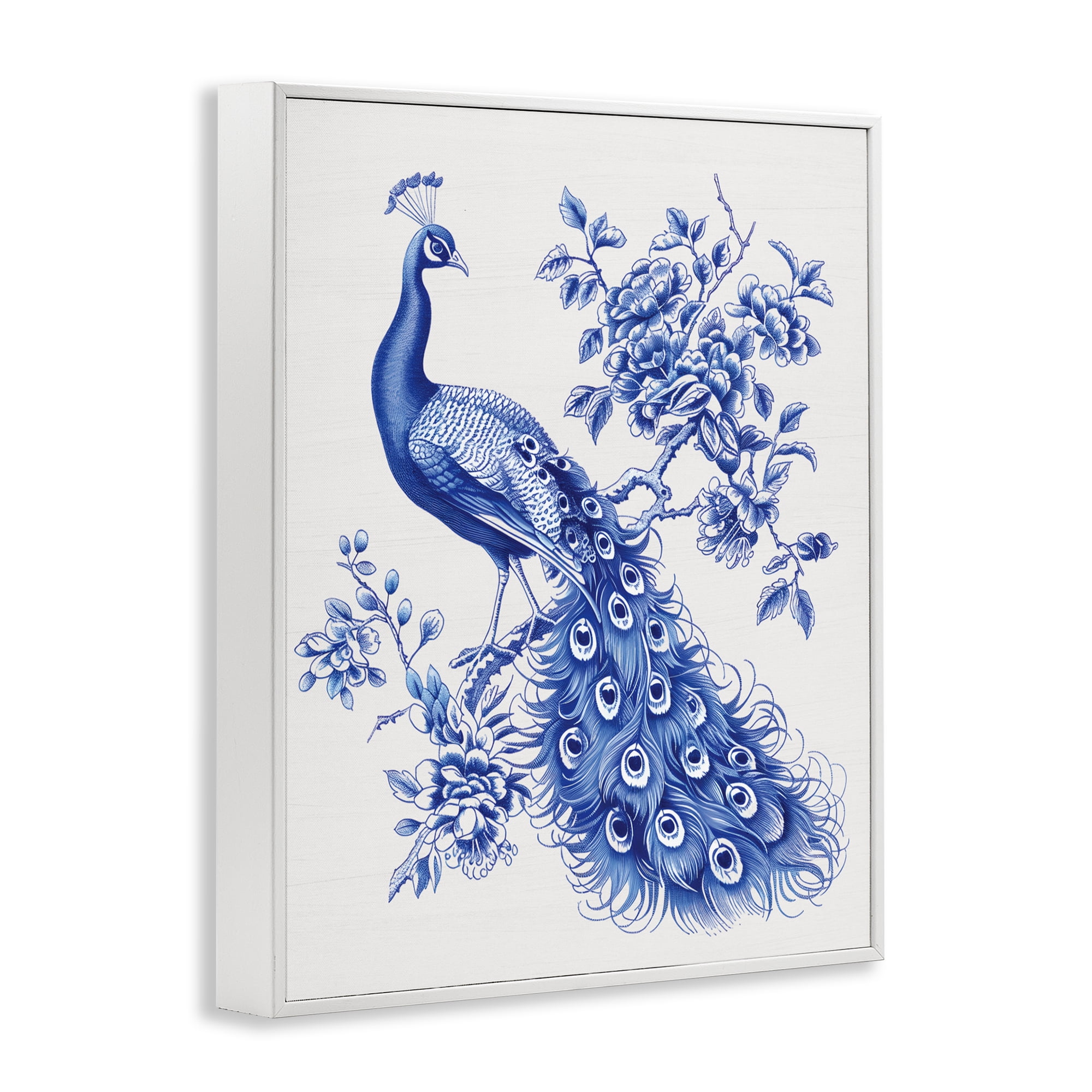 Vintage Peacock in Toile Style White Framed Giclee Art, design by Lettered and Lined