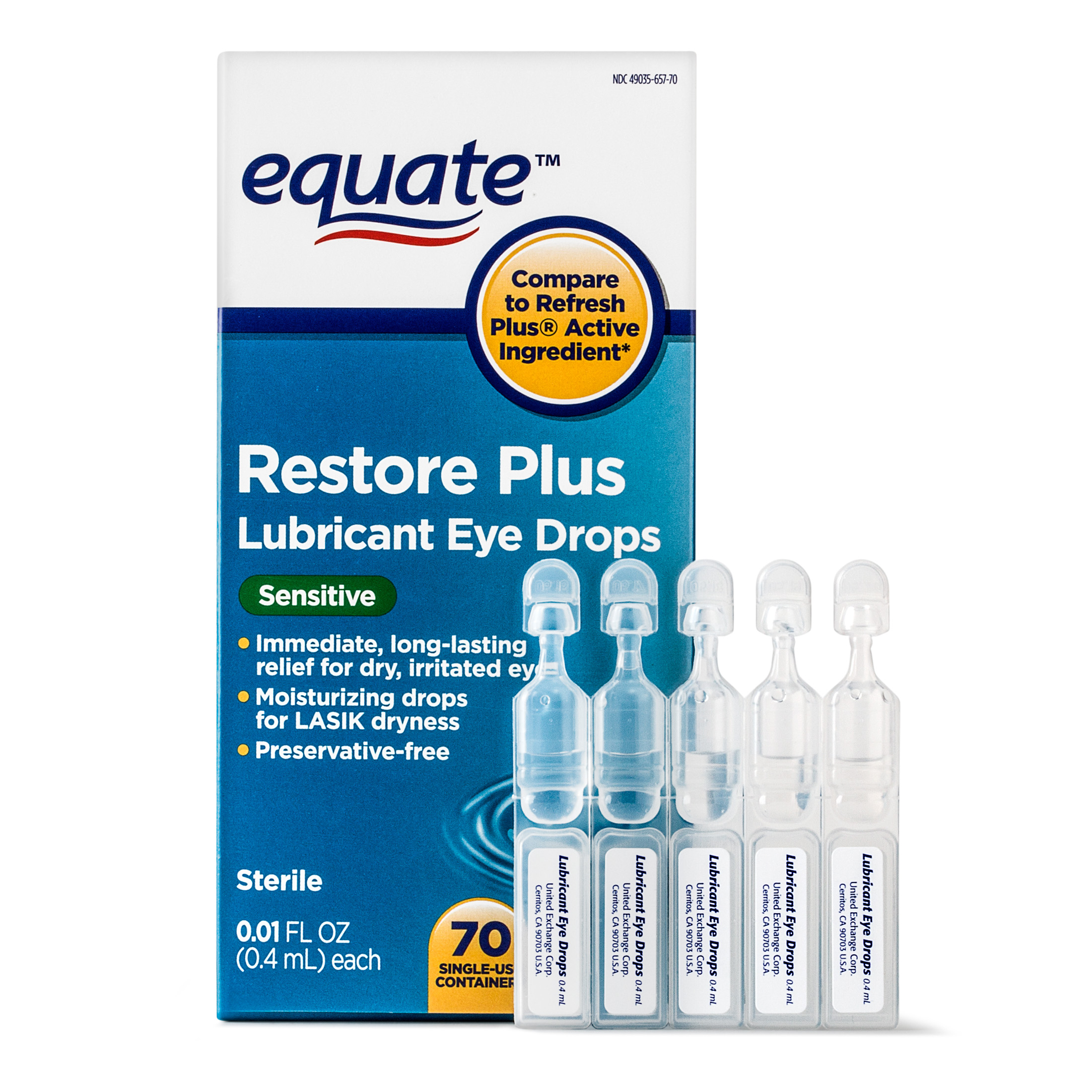 Equate Restore Plus Lubricant Eye Drops, For Lasik Dryness, 70 Ct - image 2 of 15