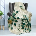 thumbnail image 3 of Ambesonne Eucalyptus Leaves Fleece Throw Blanket Autumn Blooms 50"x70" Dark Teal Amber Ivory, 3 of 5