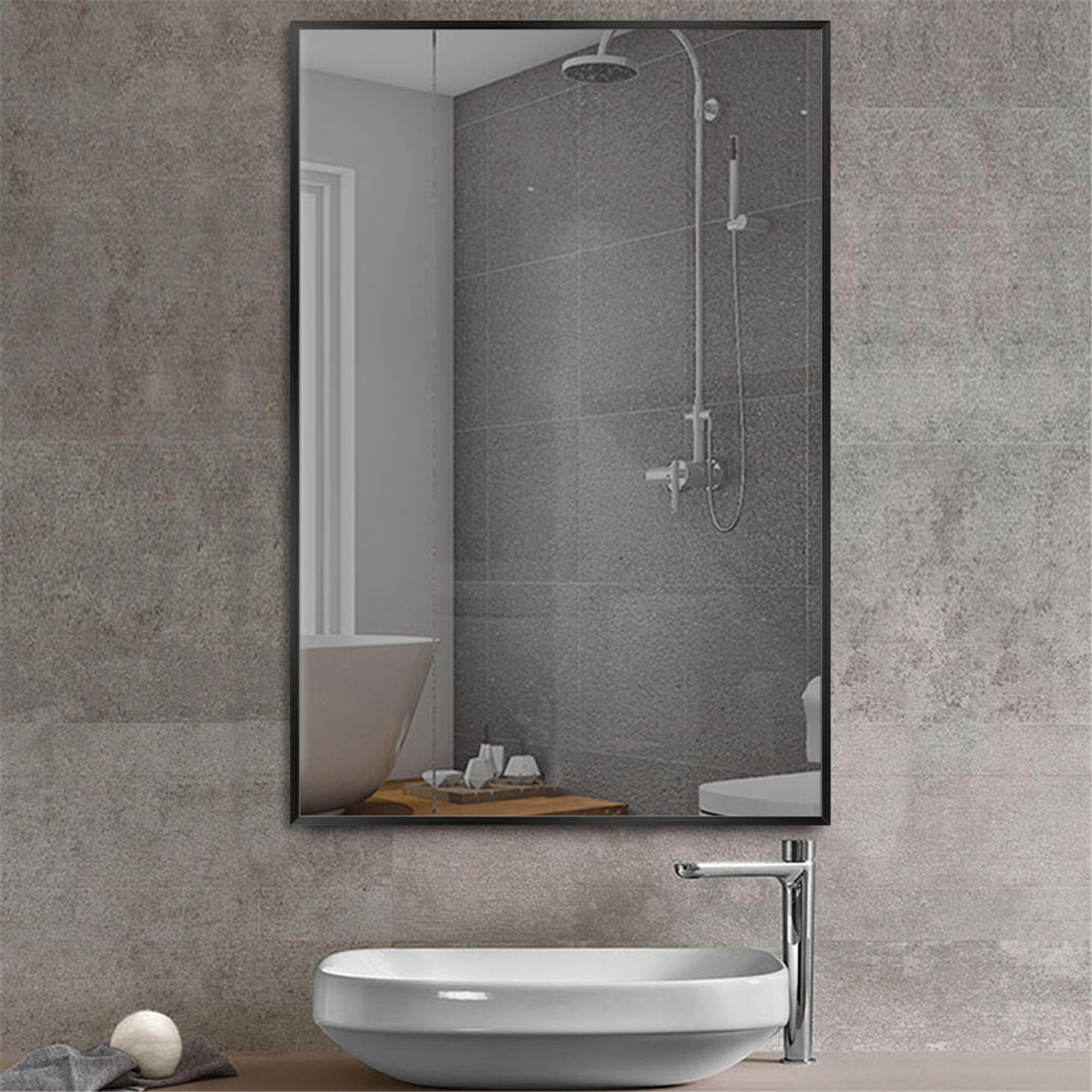 26 in x 38 in Black Modern Wall Mirror