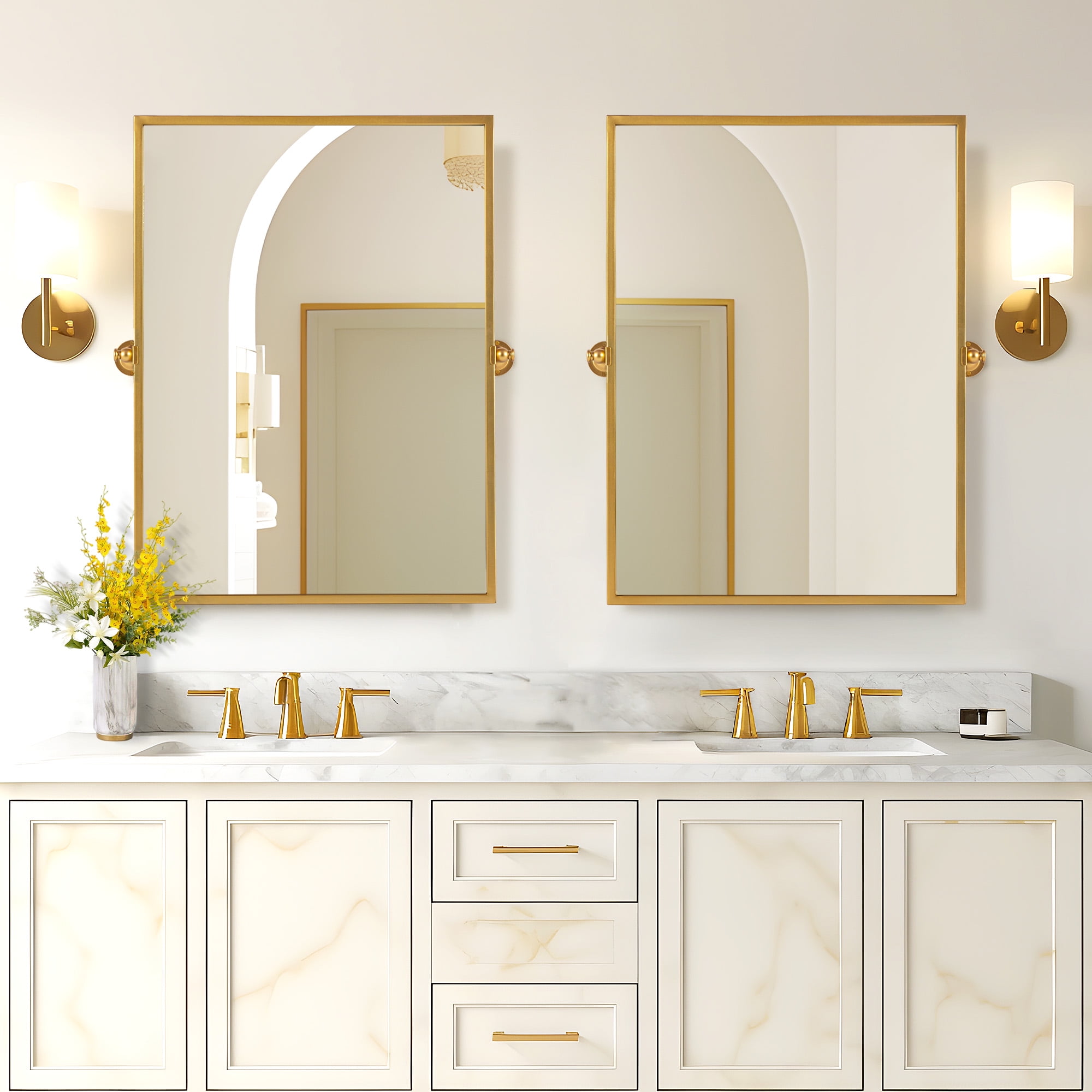 MAYEERTY 36"×24" Gold Iron Rectangular Wall Mirror Right Angles, Hardware, Durable Decor for Home