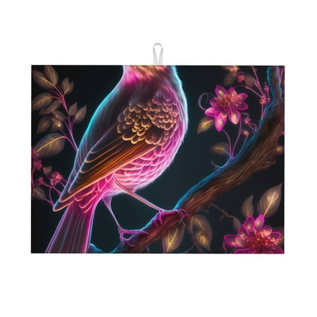 

Qekee Glowing Leaf Bird Print Dish Drying Mat Dishes Drainer Mat for Kitchen Counter Microfiber Absorbent Dish Draining Reusable Washable Draining Racks Extra Large 18 x24