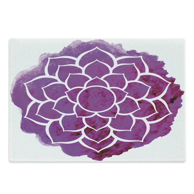 Purple Mandala Cutting Board, Watercolor Lotus Flower Yoga Boho Style Painbrush Art, Decorative Tempered Glass Cutting and Serving Board, Large Size, Fuchsia White, by Ambesonne