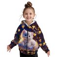 thumbnail image 3 of Girls Cute Cartoon Cat Print Zip Up Hoodie Jacket, Kids Full Zip Long Sleeve Hooded Coat for Fall Daily Casual Outdoor Wear(Blue,13-14 Years), 3 of 9