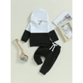 thumbnail image 2 of GXFC Toddler Boys Fall Hoodies Outfits 6M 12M 18M 2T 3T Kids Boys Long Sleeve Contrast Color Hooded Sweatshirt Tops and Sweatpants Pants Children Boys Autumn Casual Two Piece Set, 2 of 9