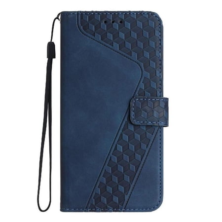 Wallet Case for Motorola Moto Edge 50 Neo with Card Holder, Cash Pocket, Kickstand, Magnetic Clasp & Wrist Strap, Geometric Texture Folio Cover Blue