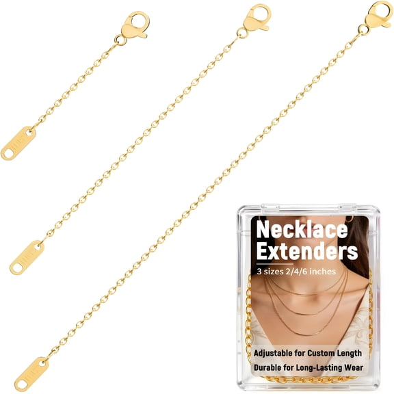 DESIGNICE 3 Pcs Necklace Extenders for Women,2"4"6"Gold Plated Chain Extenders for Necklaces,Gold Necklaces Bracelet Anklet Extender for Women Jewelry Making