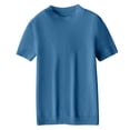 thumbnail image 3 of Lumtrix Womens Short Sleeve Sweater Mock Neck Summer Casual Basic Knit Slim Fitted Pullover Tops Shirt Blue 2XL, 3 of 4