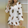 thumbnail image 2 of DHFJKG Women 2 Piece Sets Beach Vacation Outfits Long Sleeve Floral V Neck T Shirts Loose Fit Shorts Set Spring Summer Cozy Outfit, 2 of 6