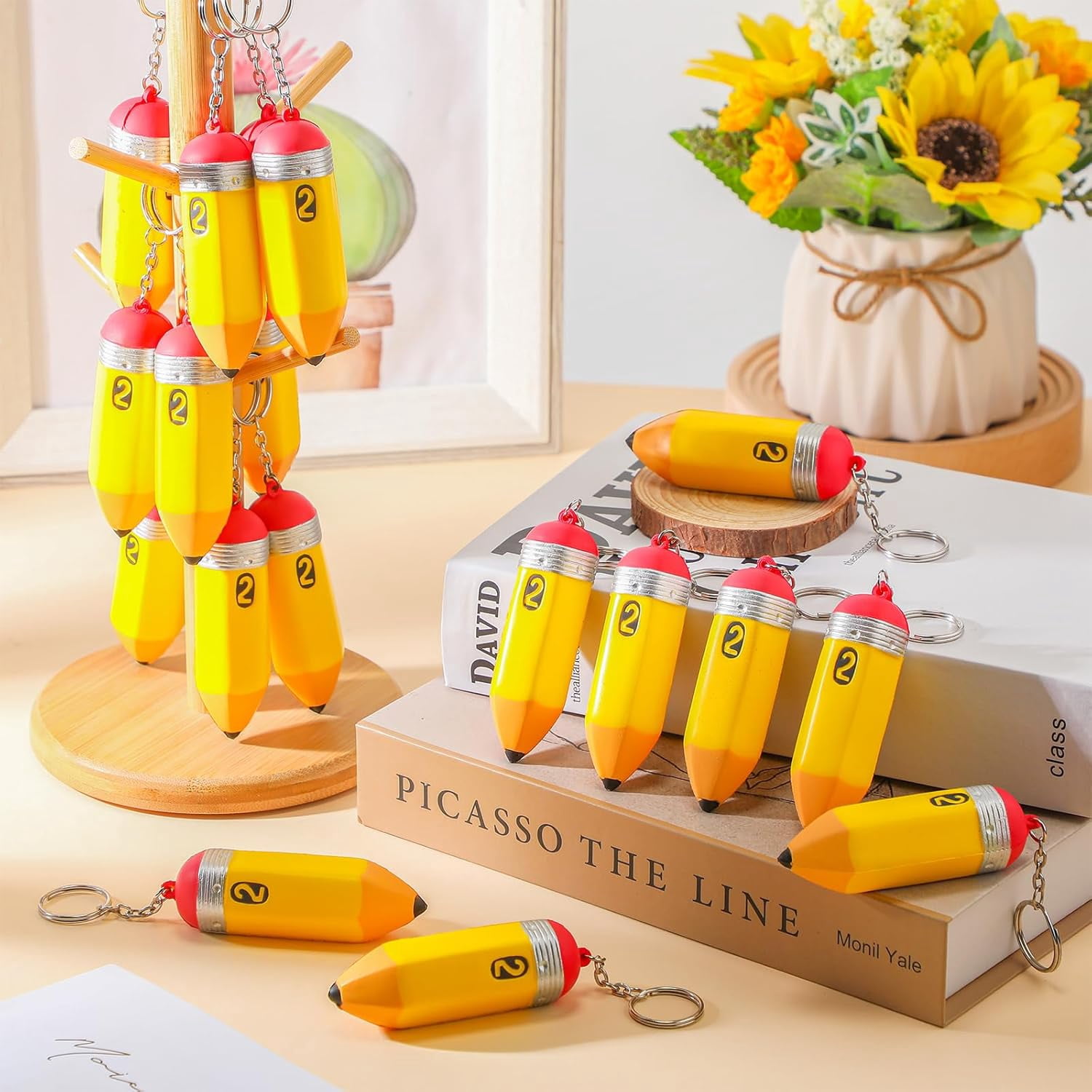 Back to School Gift Bulk for Teacher Cute Foam Squeeze Pencil Teacher Keychains First Day of School Gift for Party