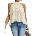 thumbnail image 3 of Women'S Layered Ruffle Hem Sleeveless Halter Chiffon Blouse Flowy Tank Tops Apricot L, 3 of 9