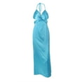 thumbnail image 4 of VISgogo Vestido de cuello halter para mujer, plisado en el pecho, sin espalda, color sólido, sin mangas, con recorte en la cintura VISgogo moda, 4 of 9