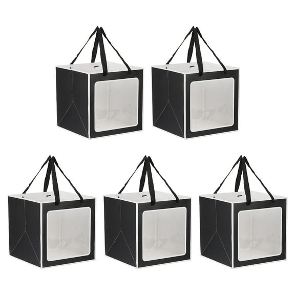 Square Gift Bags 9.84 Inch, 5 Pcs Medium Kraft Gift Wrap Bags for Wedding Birthday, Black & White
