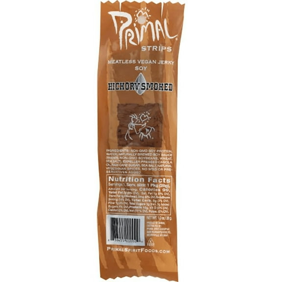 Primal Strips - Jerky Strips - Soya Hickory Smoke, 1oz | Pack of 24