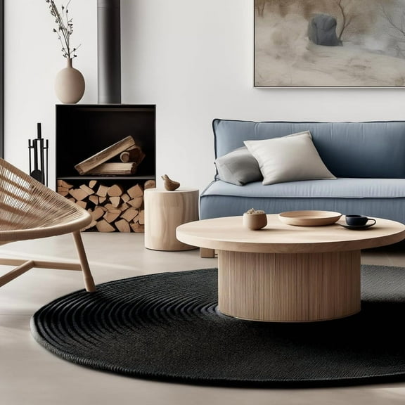 All Natural Jute Round Rug – Handwoven Braided Soft Area Carpet – Rustic Farmhouse Boho Eco Friendly Reversible Floor Rug for Living Room Bedroom Kitchen Dining, Black, 3 FT