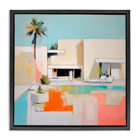 Stupell Industries Mid-Century Modern Tropical Villa Black Floating Frame Canvas Art, 18 x 18, by Irena Orlov