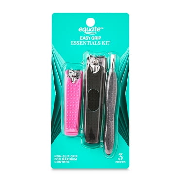 Equate Easy Grip Essentials Nail Care Kit for Basic Nail Care (3 Count with Fingernail Clippers, Toenail Clippers & Tweezers)