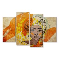 Elephant Stock Black Woman Colorful Portrait Wall Art - Horizontal Multi Panel Canvas - Living Room Wall Decor - People Multi Panel - Brown And Yellow Decor - 43" x 27"