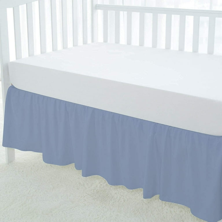Crib Bed Skirt Dust Ruffle With Split Corners, 100% Cotton, Navy