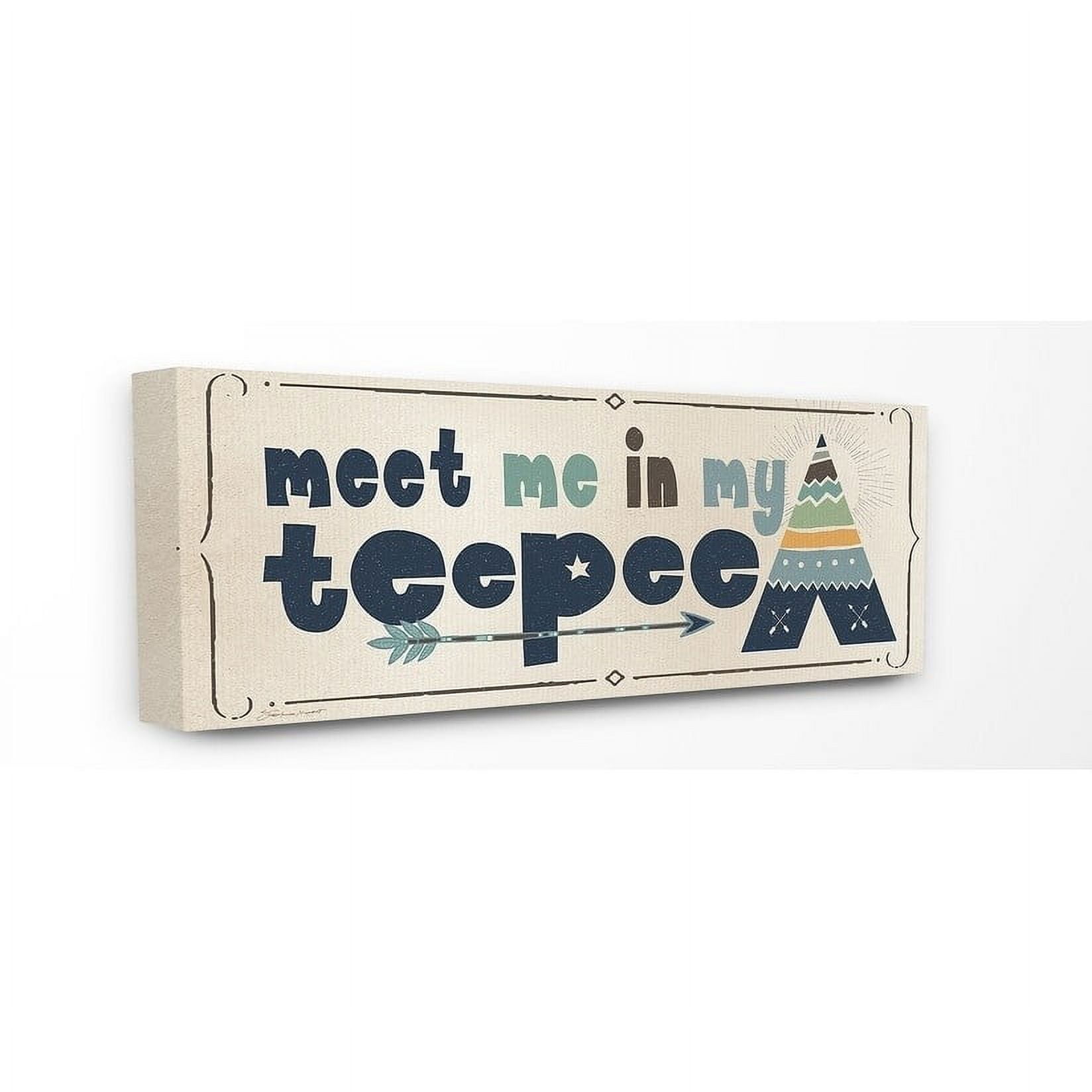 The Kids Room By Stupell Meet Me in my Teepee Navy Sign with Arrow Canvas Wall Art, 10 x 24