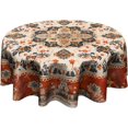 thumbnail image 1 of Ethnic Boho Tablecloth Round 60 Inch Rust Coral Floral Washable Wrinkle Resistant Table Cover Decorative for Kitchen Dining Party Picnic, 1 of 1