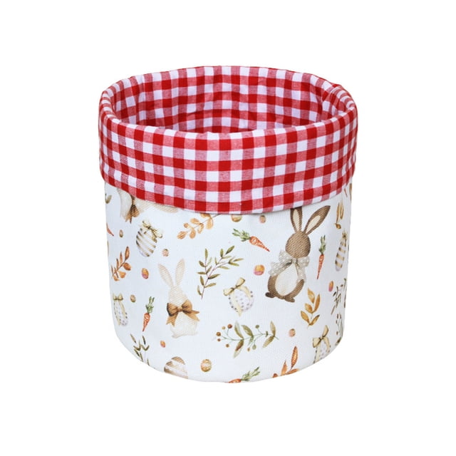 Wozhuo Easter Storage Basket Cylindrical Organizer with Rabbit Carrot Print for Bedroom Desktop Decor