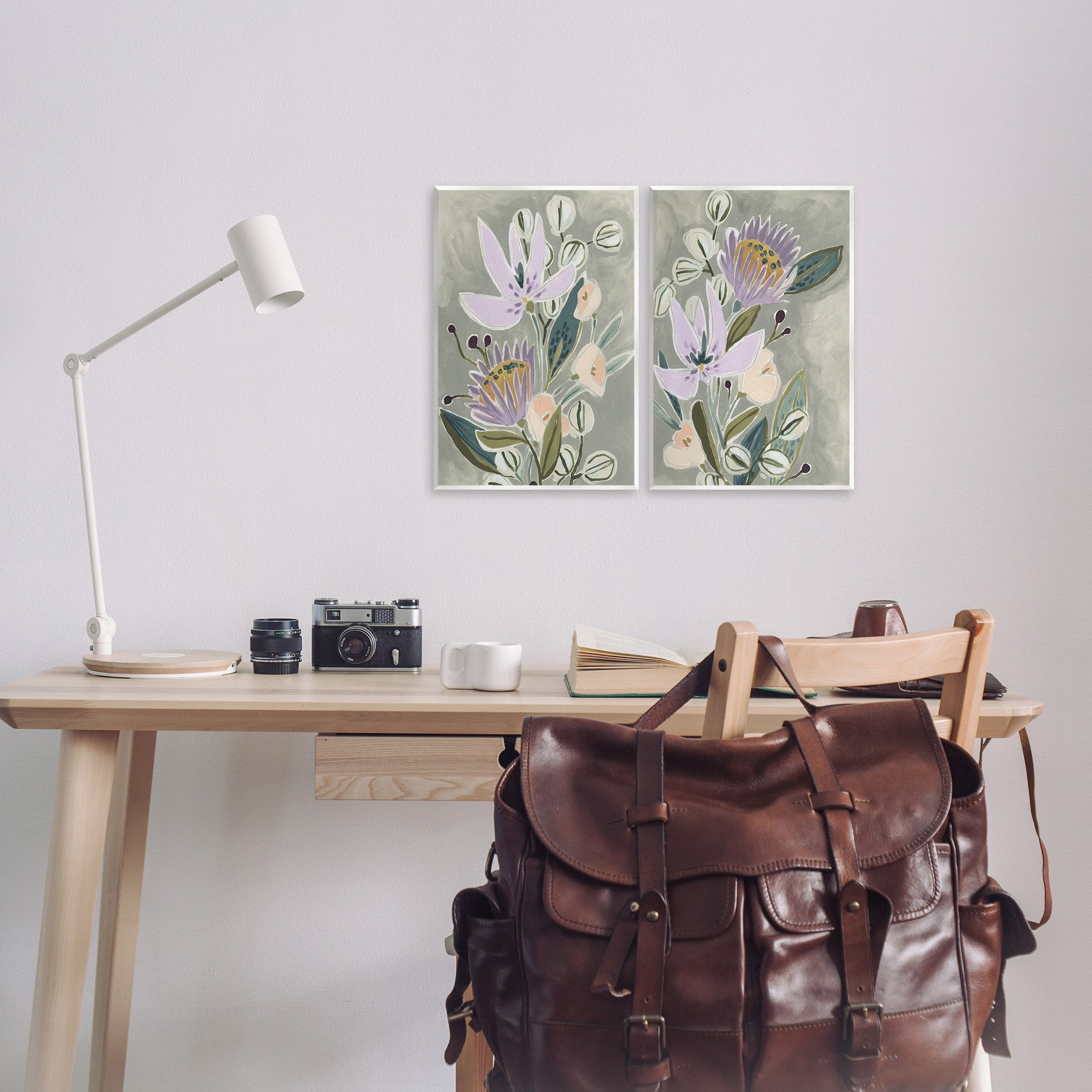 Stupell Industries Abstract Purple Floral Arrangement Neutral Grey Wall Plaque by June Erica Vess