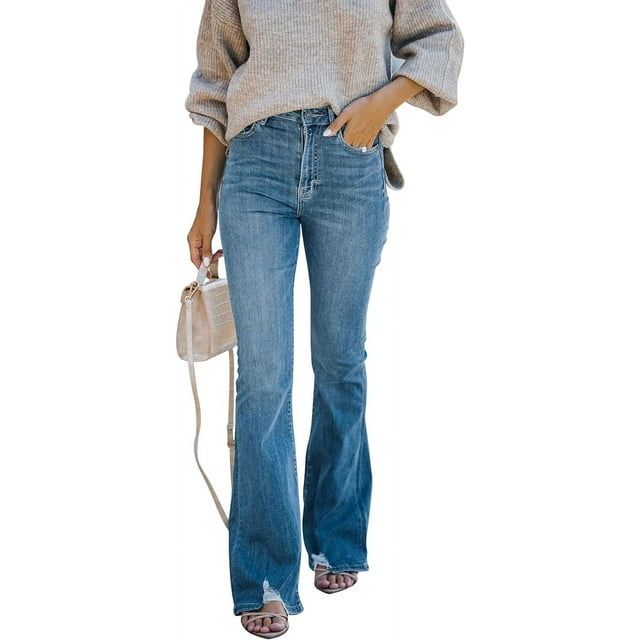 Pantalon en Jean Stretch Bootcut à Taille Haute et Large pour Femme